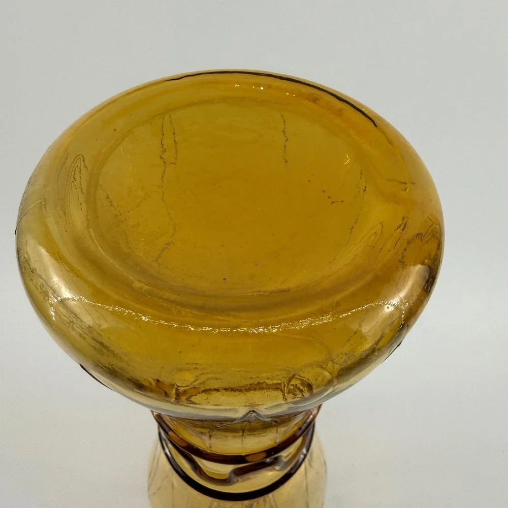 Vintage Empoli Italian Amber Glass Decanter Bottle Applied Ribbon Waist